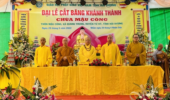 Chứng minh lễ cắt băng Khánh thành chùa Mậu công xã Quang Trung huyện tứ kỳ tỉnh Hải dương